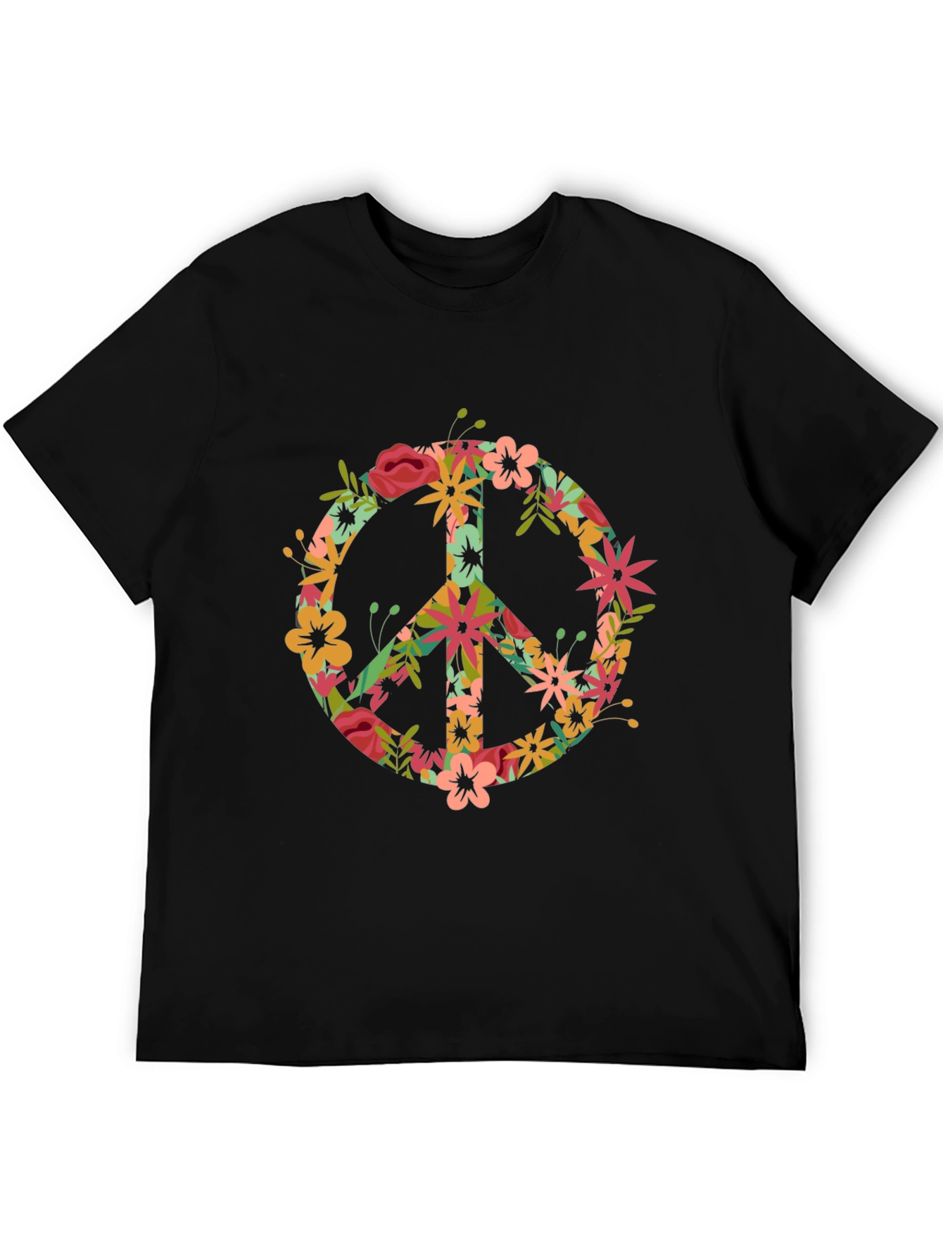 Floral Peace Sign Black T-Shirt