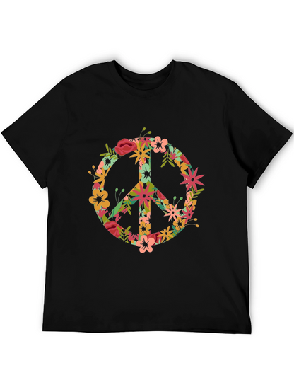 Floral Peace Sign Black T-Shirt