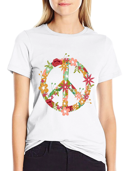 Floral Peace Sign Black T-Shirt