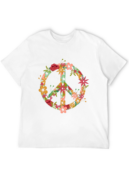Floral Peace Sign Black T-Shirt