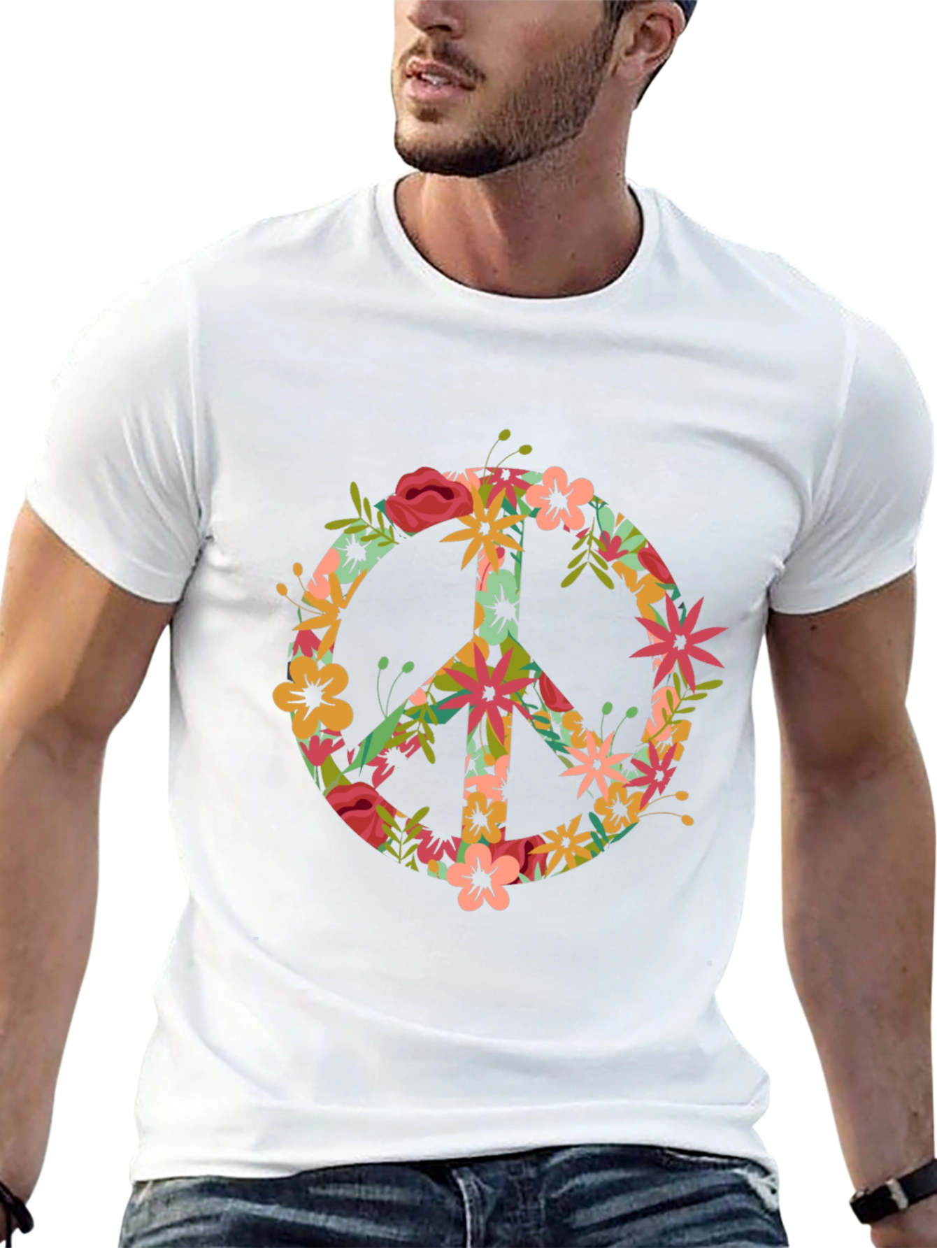 Floral Peace Sign Black T-Shirt