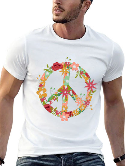 Floral Peace Sign Black T-Shirt