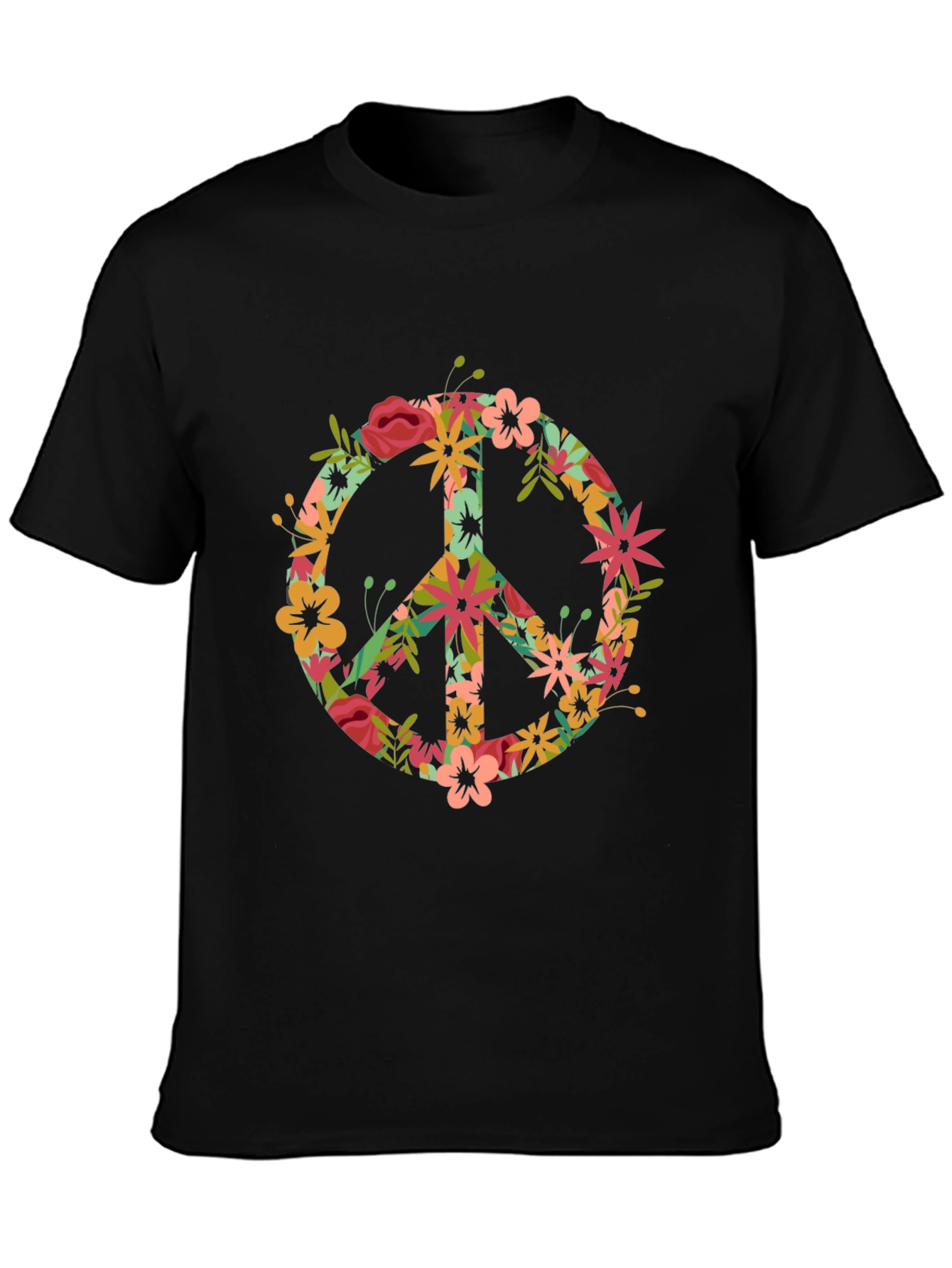 Floral Peace Sign Black T-Shirt