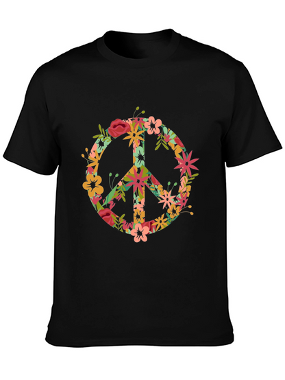 Floral Peace Sign Black T-Shirt