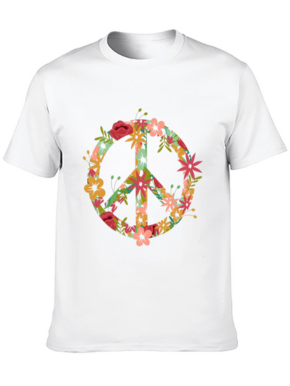 Floral Peace Sign Black T-Shirt
