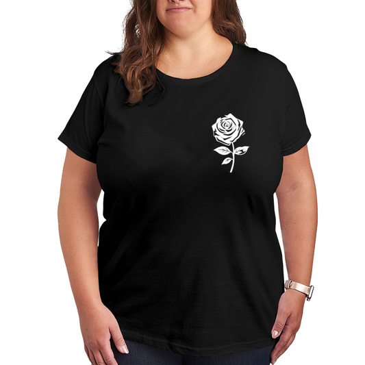 Tiny White Minimal Rose Chest Print Plus Size Women Printed T-Shirt