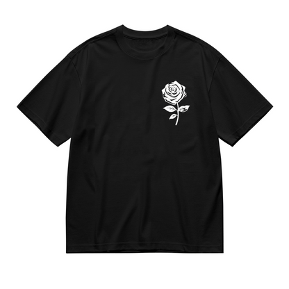 Tiny White Minimal Rose Chest Print Plus Size Women Printed T-Shirt