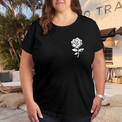 Tiny White Minimal Rose Chest Print Plus Size Women Printed T-Shirt