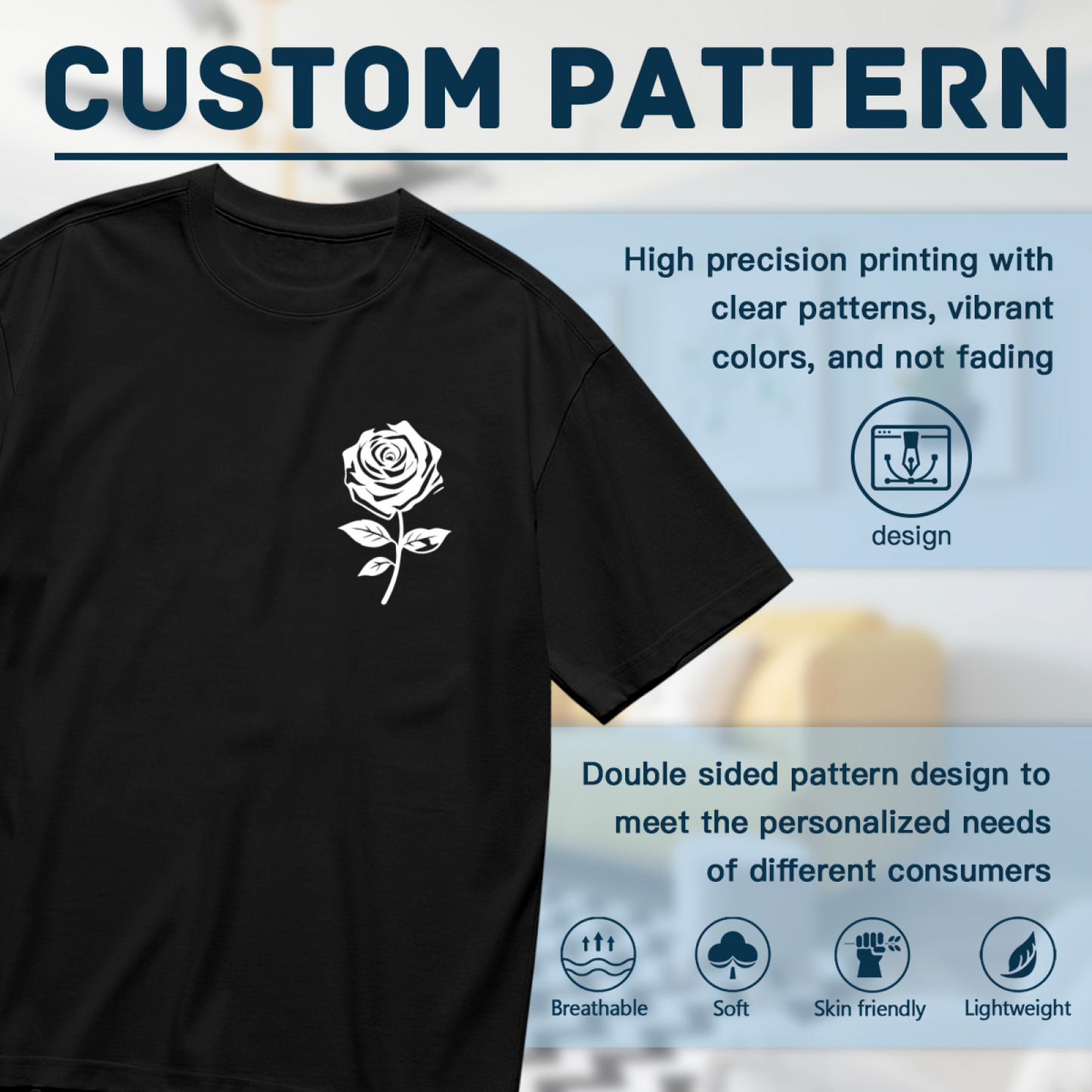 Tiny White Minimal Rose Chest Print Plus Size Women Printed T-Shirt