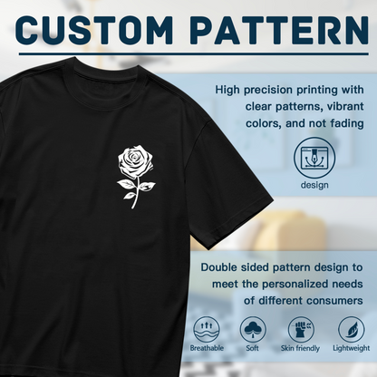 Tiny White Minimal Rose Chest Print Plus Size Women Printed T-Shirt
