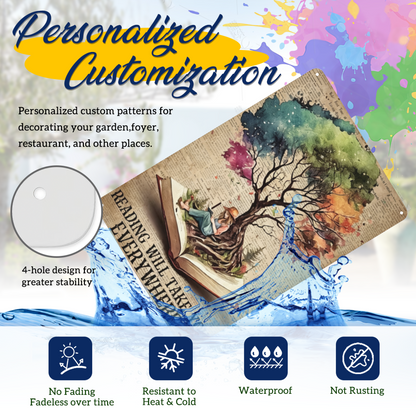 Watercolor Tree Reading Will Take You Everywhere Book Tin Sign