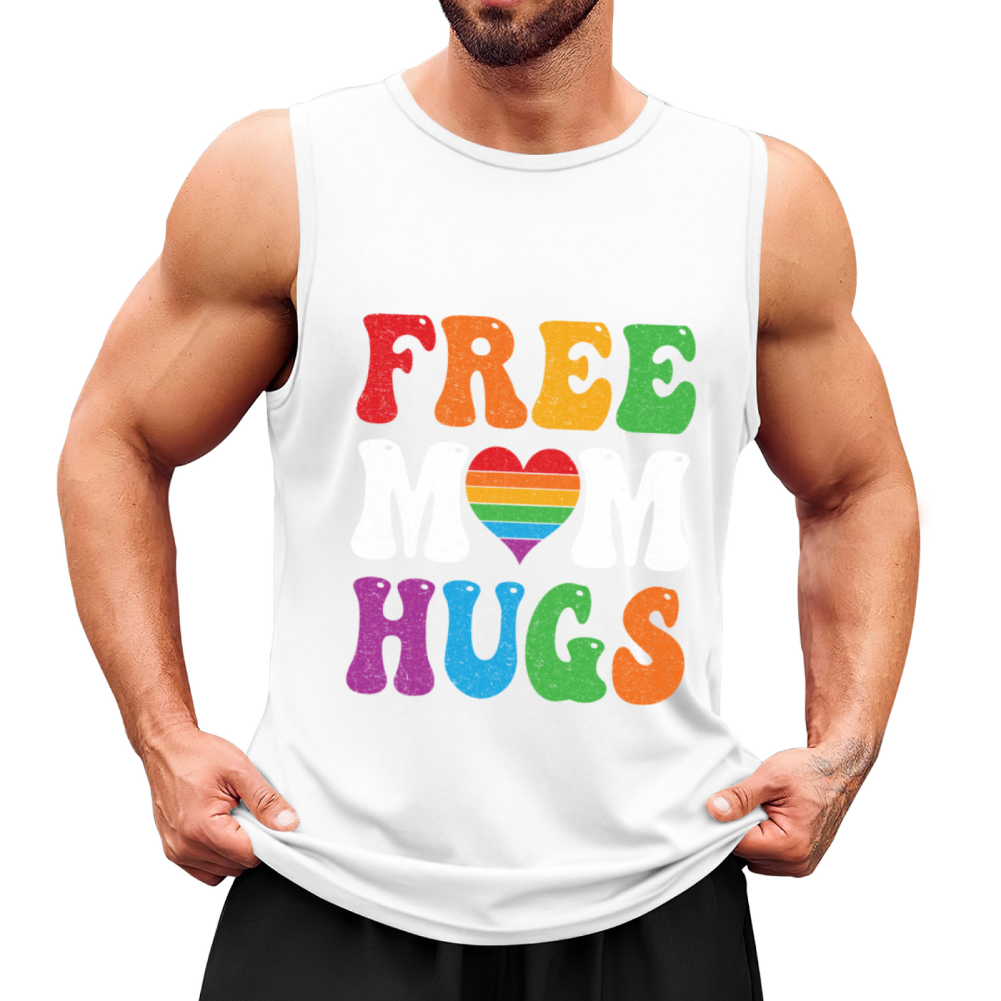 Free Mom Hugs Rainbow Pride Heart LGBTQ Friendly Tank Top