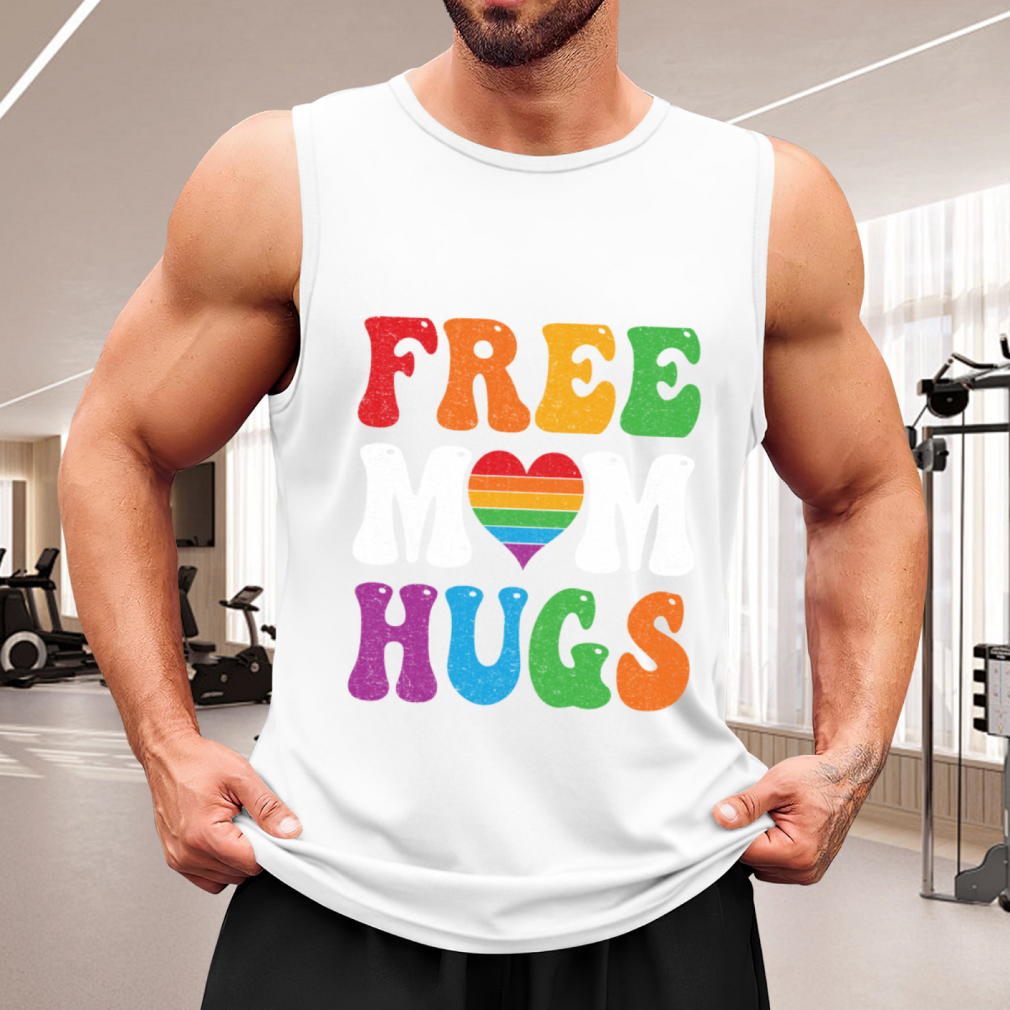 Free Mom Hugs Rainbow Pride Heart LGBTQ Friendly Tank Top