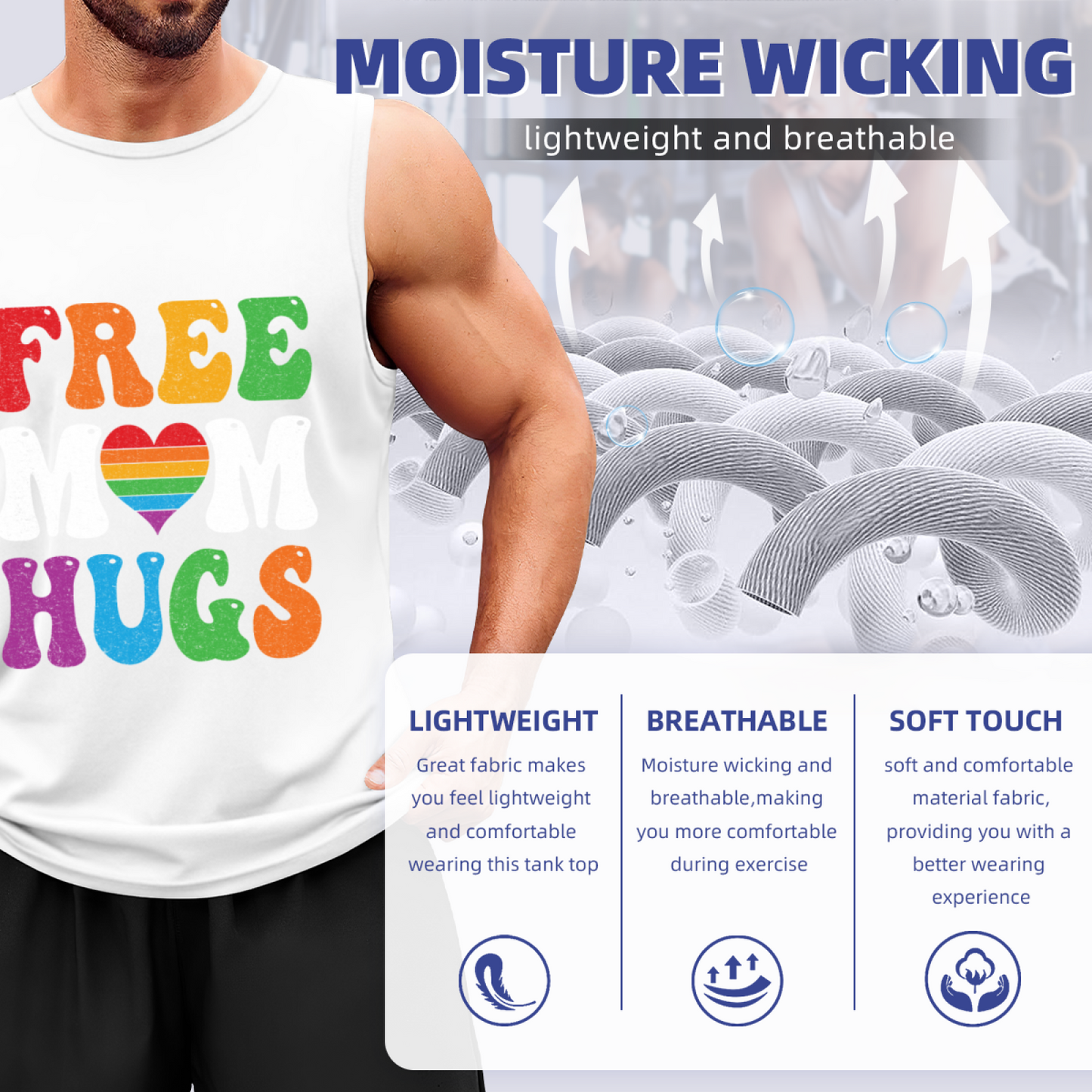 Free Mom Hugs Rainbow Pride Heart LGBTQ Friendly Tank Top