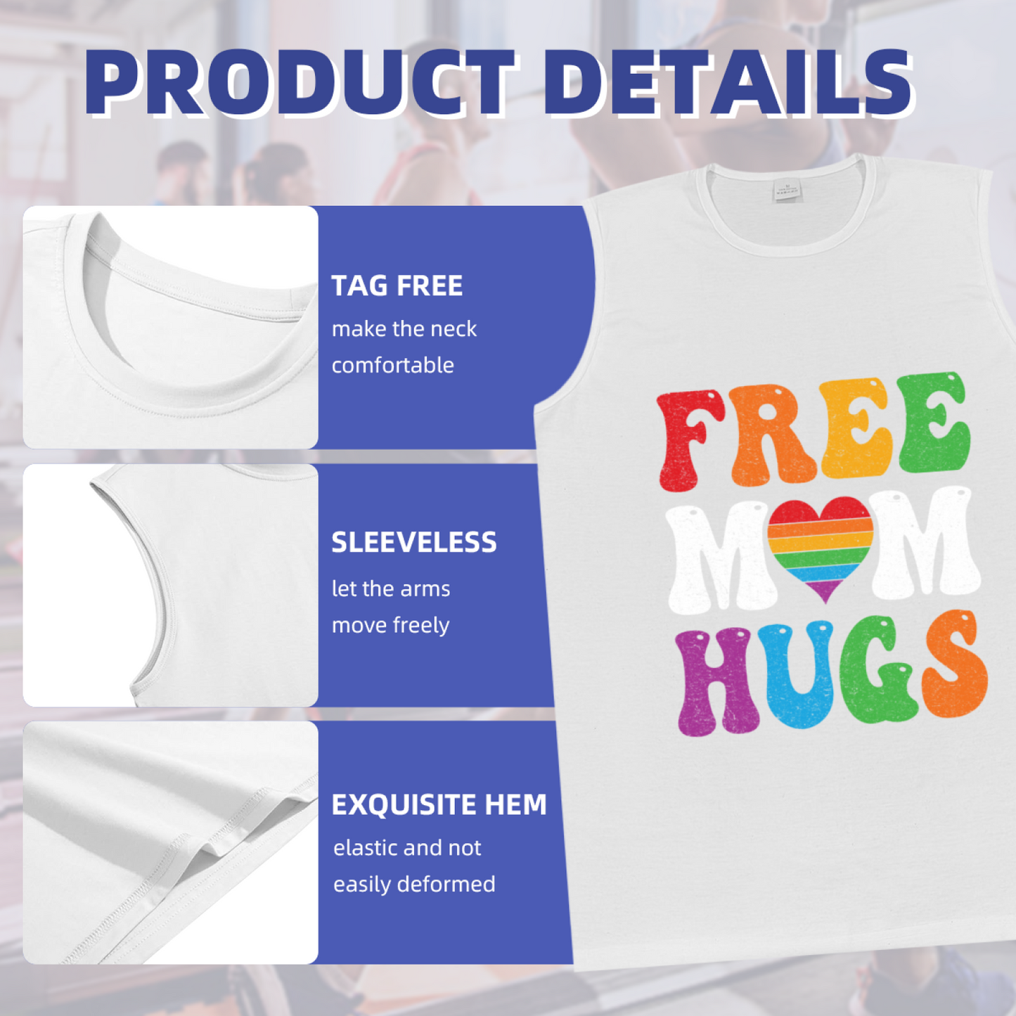 Free Mom Hugs Rainbow Pride Heart LGBTQ Friendly Tank Top