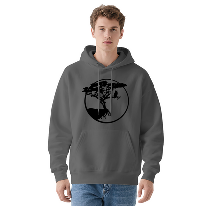 Wild Tree & Owl Circle Silhouette White Hoodie, Relaxed Nature Comfort Hoodie
