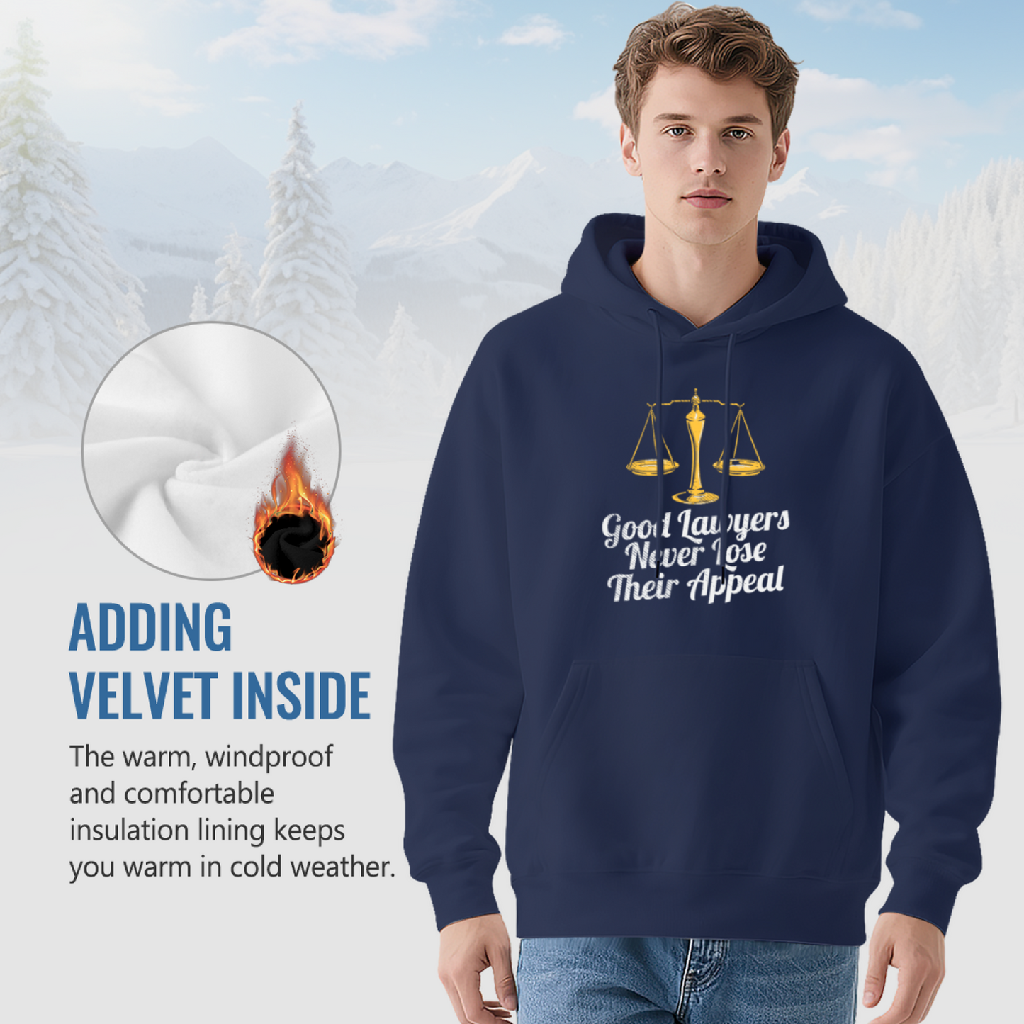 Lawyer Scale Funny Pun Slogan Navy Hoodie, Comfort Professional Casual Pullover