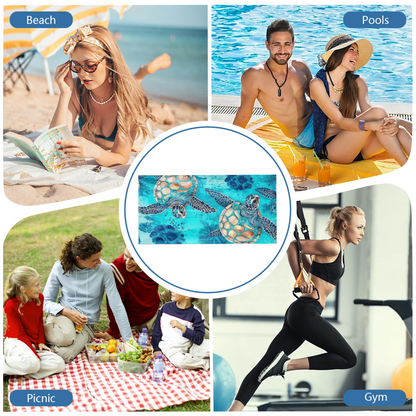 Realistic Watercolor Sea Turtle Seabed Print Beach Towel, Complete Size Selection, Incredibly Soft, Rapid Water Absorbent & Premium Comfort for Outdoor Leisure