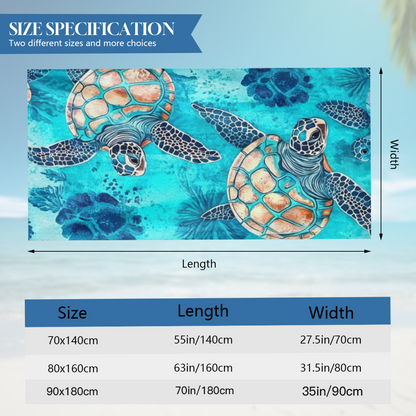 Realistic Watercolor Sea Turtle Seabed Print Beach Towel, Complete Size Selection, Incredibly Soft, Rapid Water Absorbent & Premium Comfort for Outdoor Leisure