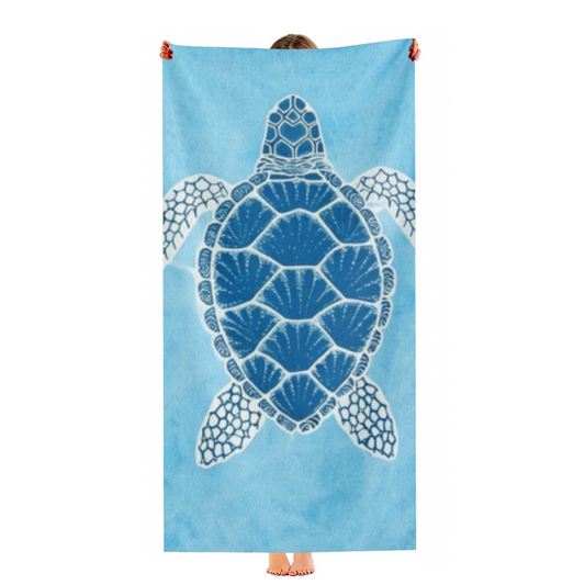 Minimal Blue Sea Turtle Coastal Beach Towel, Gentle Soft Texture, Comfortable and Quick Water Absorption