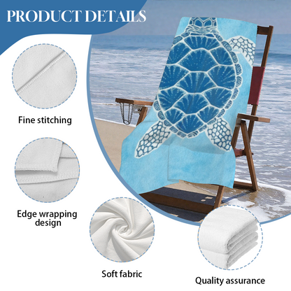Minimal Blue Sea Turtle Coastal Beach Towel, Gentle Soft Texture, Comfortable and Quick Water Absorption