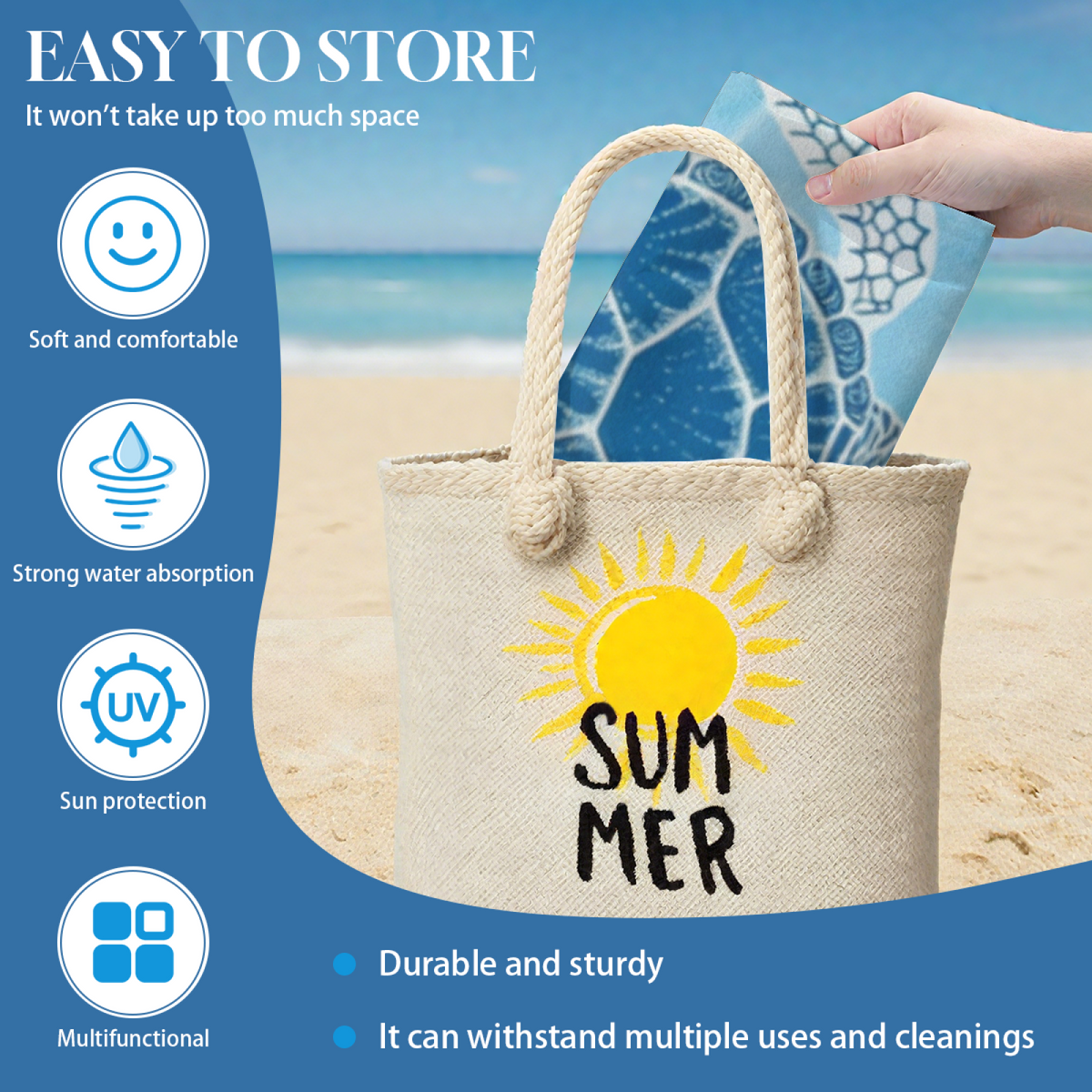 Minimal Blue Sea Turtle Coastal Beach Towel, Gentle Soft Texture, Comfortable and Quick Water Absorption
