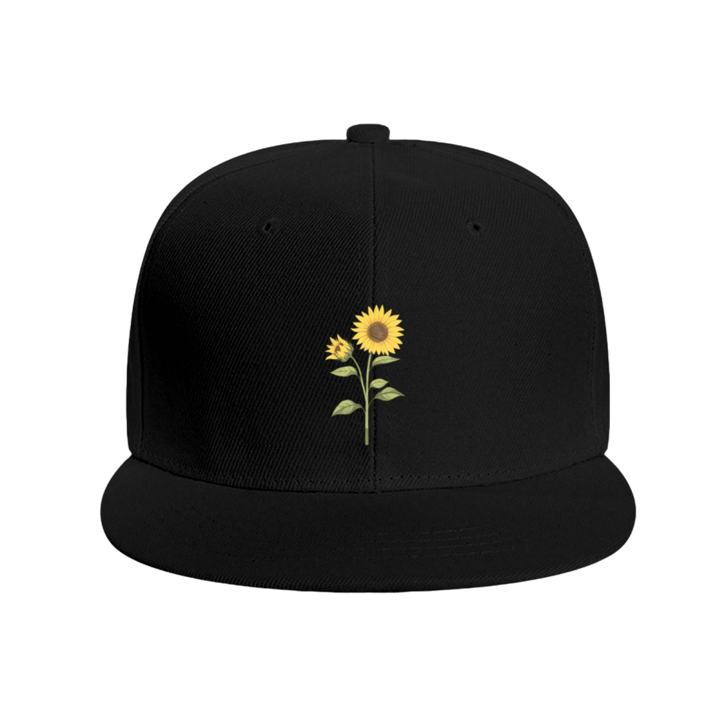 Fresh Sunflower Floral Print White Flat Brim Outdoor Hat