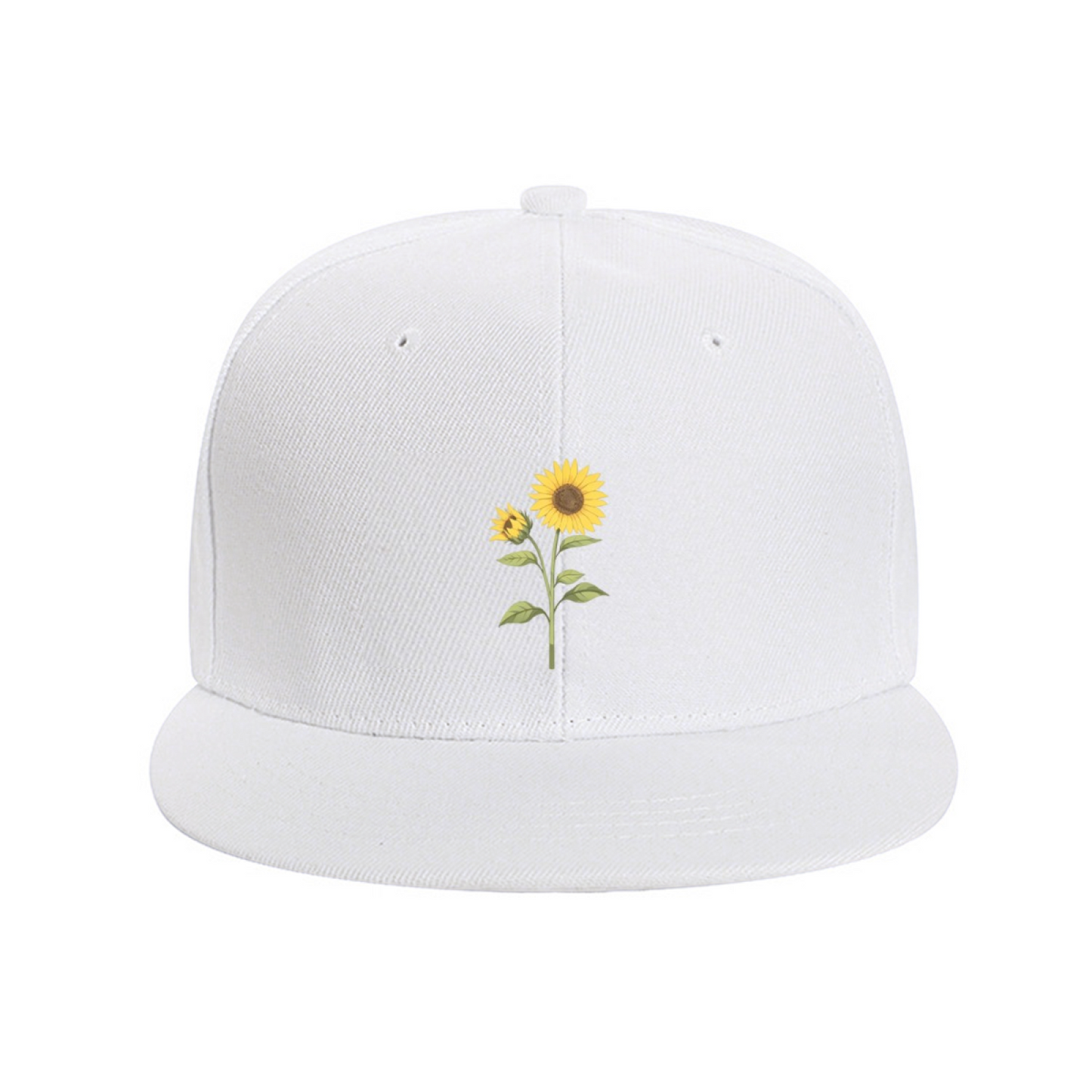 Fresh Sunflower Floral Print White Flat Brim Outdoor Hat
