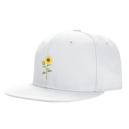 Fresh Sunflower Floral Print White Flat Brim Outdoor Hat