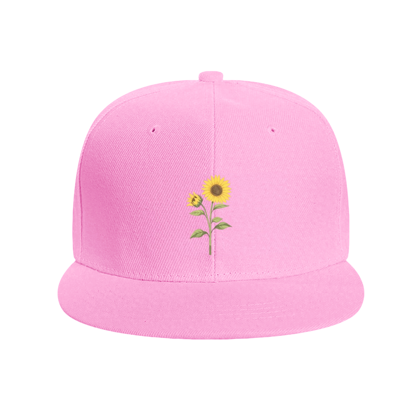 Fresh Sunflower Floral Print White Flat Brim Outdoor Hat
