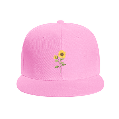 Fresh Sunflower Floral Print White Flat Brim Outdoor Hat