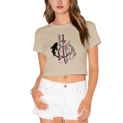 Koi Samurai Sakura Japanese Art Red Crop Tee