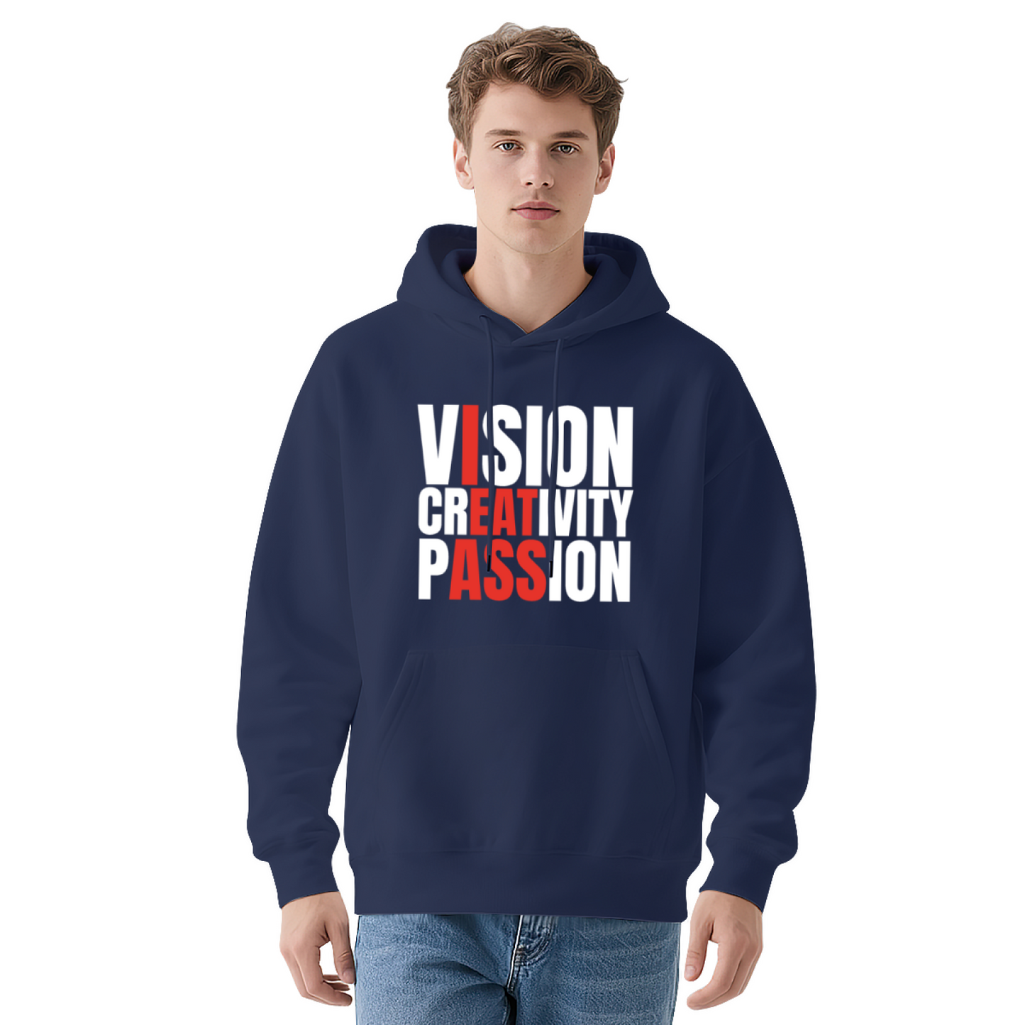Vision Creativity Passion Slogan Gray Hoodie, Inspiring Soft Unisex Comfort Top