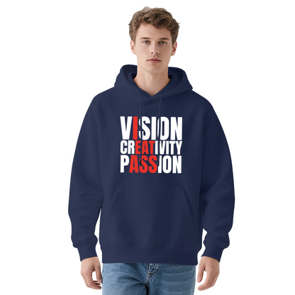 Vision Creativity Passion Slogan Gray Hoodie, Inspiring Soft Unisex Comfort Top