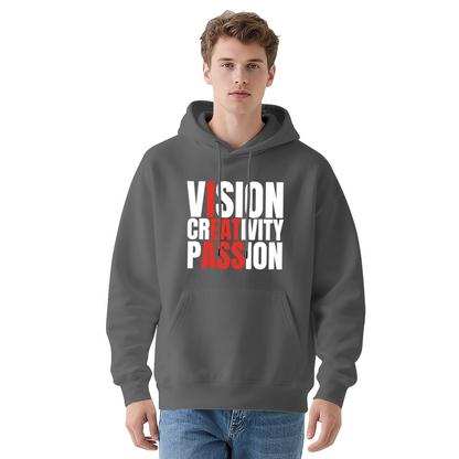 Vision Creativity Passion Slogan Gray Hoodie, Inspiring Soft Unisex Comfort Top