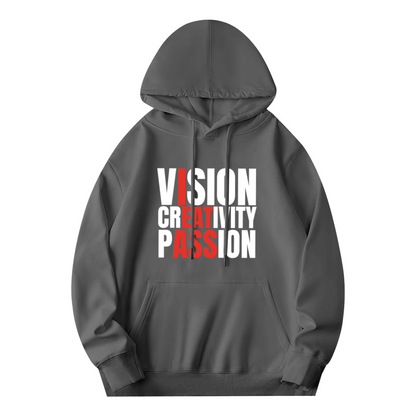 Vision Creativity Passion Slogan Gray Hoodie, Inspiring Soft Unisex Comfort Top