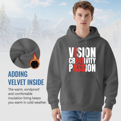 Vision Creativity Passion Slogan Gray Hoodie, Inspiring Soft Unisex Comfort Top