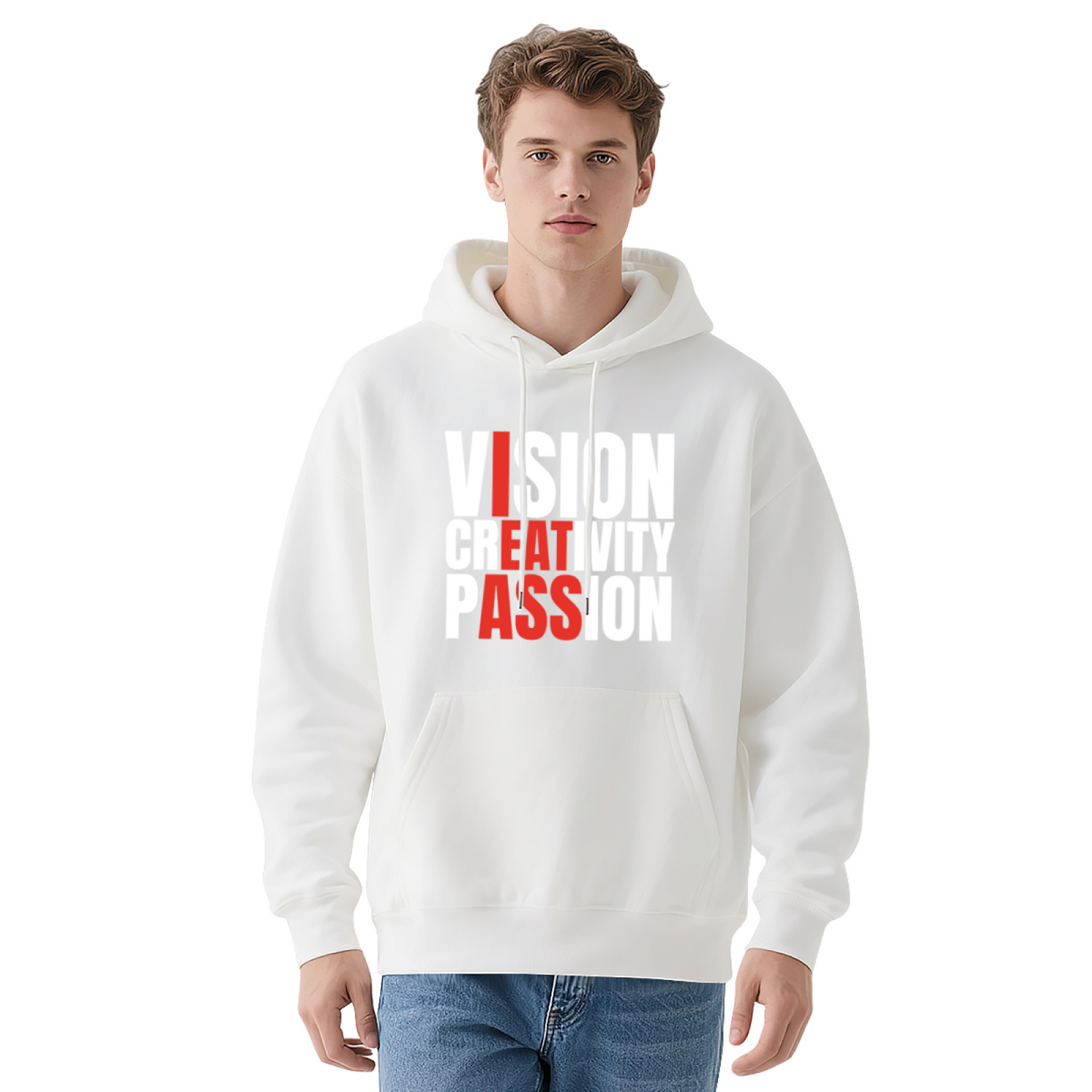 Vision Creativity Passion Slogan Gray Hoodie, Inspiring Soft Unisex Comfort Top