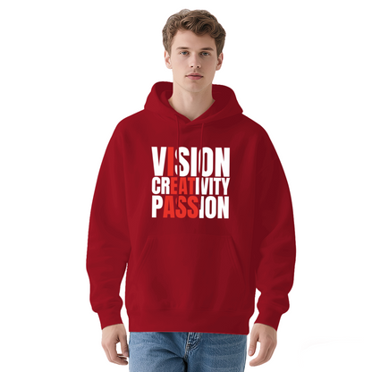 Vision Creativity Passion Slogan Gray Hoodie, Inspiring Soft Unisex Comfort Top