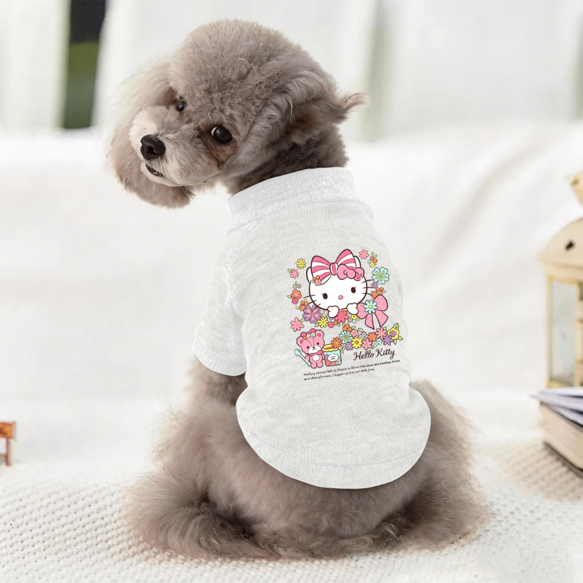Blooming Floral Hello Kitty Pet Sweater, Kawaii Girly Puppy Cardigan