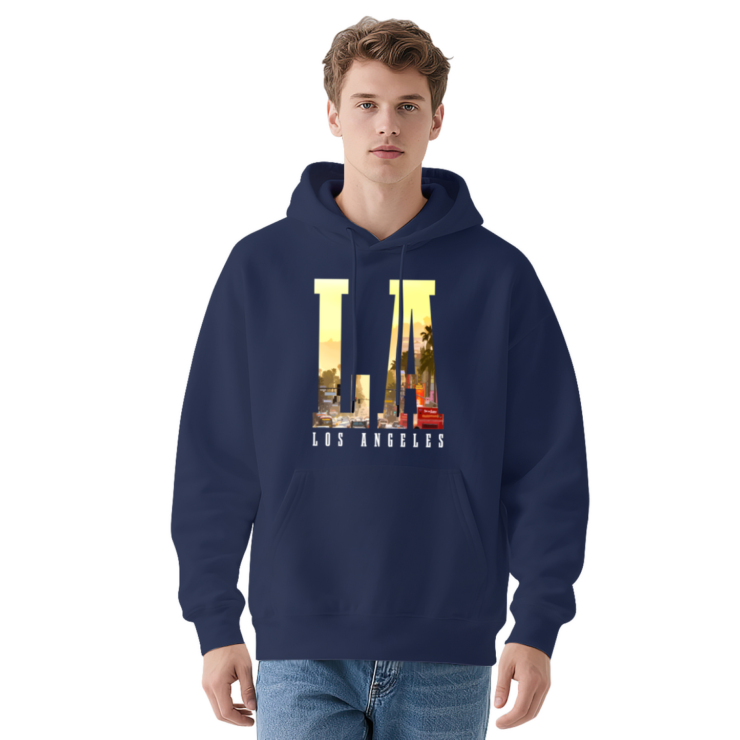 LA City Skyline Letter Black Hoodie, Los Angeles Vibe Soft Unisex Comfort Sweatshirt