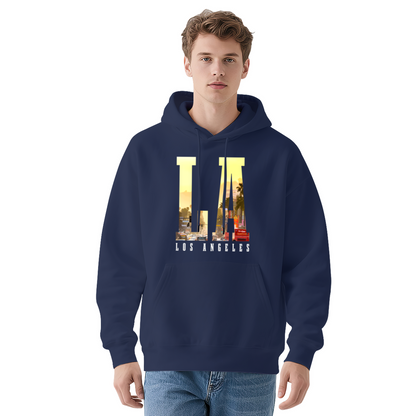 LA City Skyline Letter Black Hoodie, Los Angeles Vibe Soft Unisex Comfort Sweatshirt
