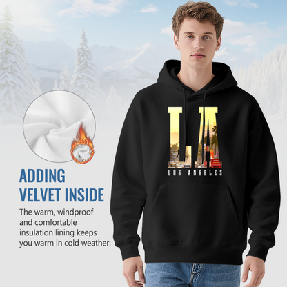 LA City Skyline Letter Black Hoodie, Los Angeles Vibe Soft Unisex Comfort Sweatshirt