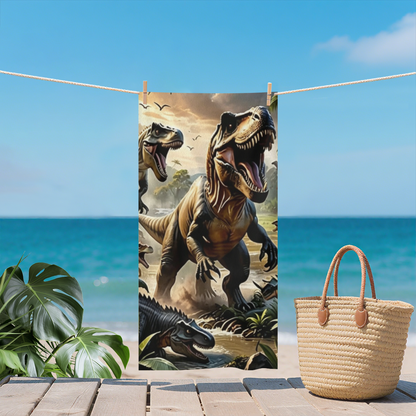 Epic Dinosaur Jungle Scene Beach Towel, Extra Plush Soft & Efficient Water Absorbing, Multiple Size Selections for Kids¡¯ Cozy Summer Beach Adventures