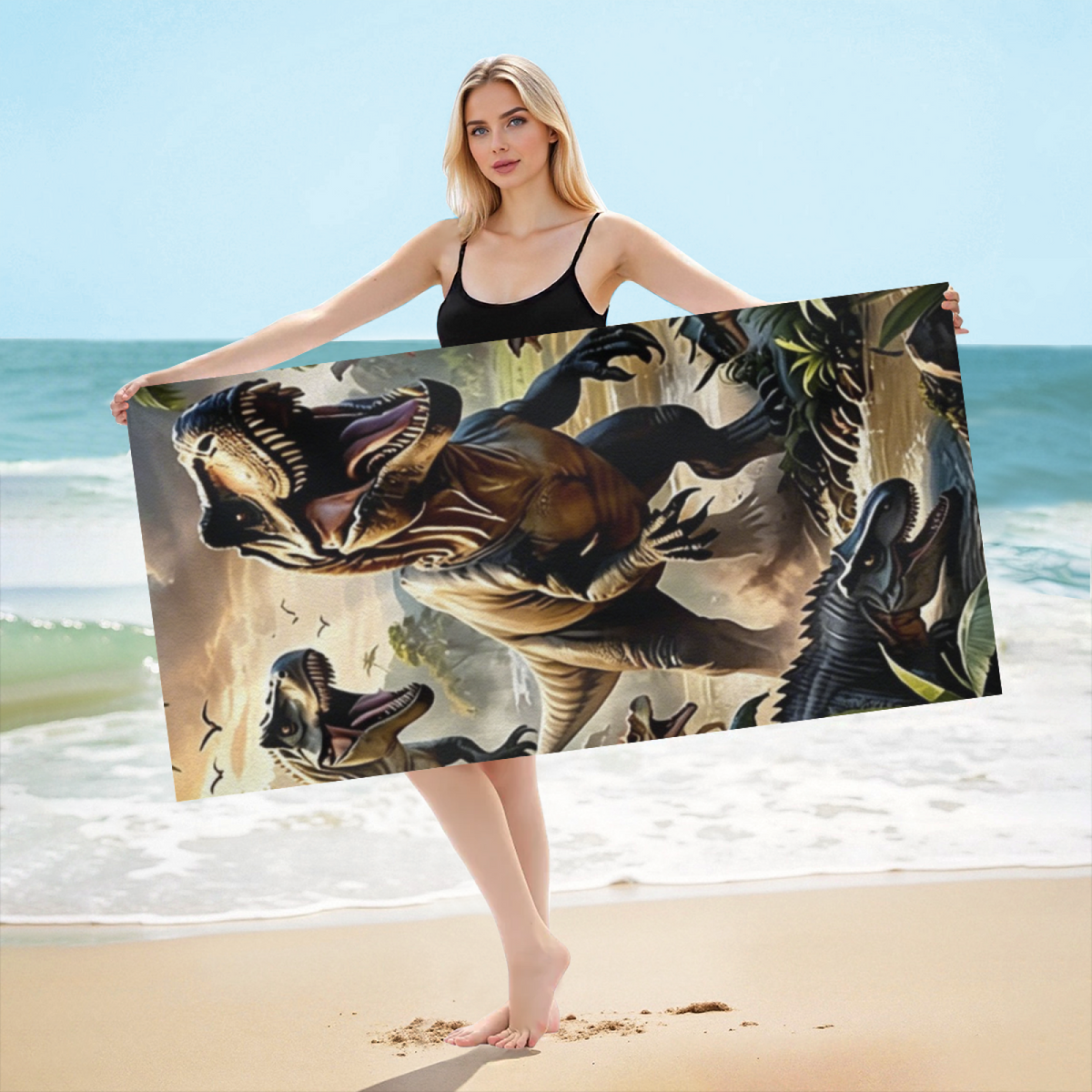 Epic Dinosaur Jungle Scene Beach Towel, Extra Plush Soft & Efficient Water Absorbing, Multiple Size Selections for Kids¡¯ Cozy Summer Beach Adventures