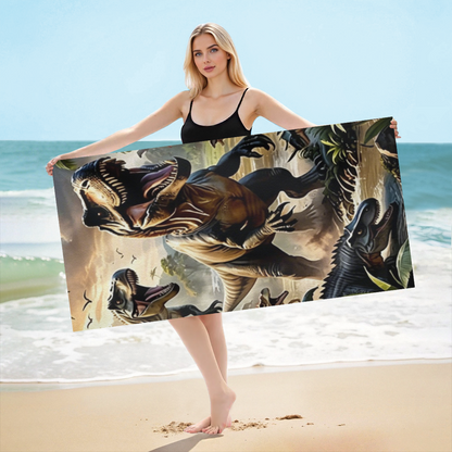 Epic Dinosaur Jungle Scene Beach Towel, Extra Plush Soft & Efficient Water Absorbing, Multiple Size Selections for Kids¡¯ Cozy Summer Beach Adventures