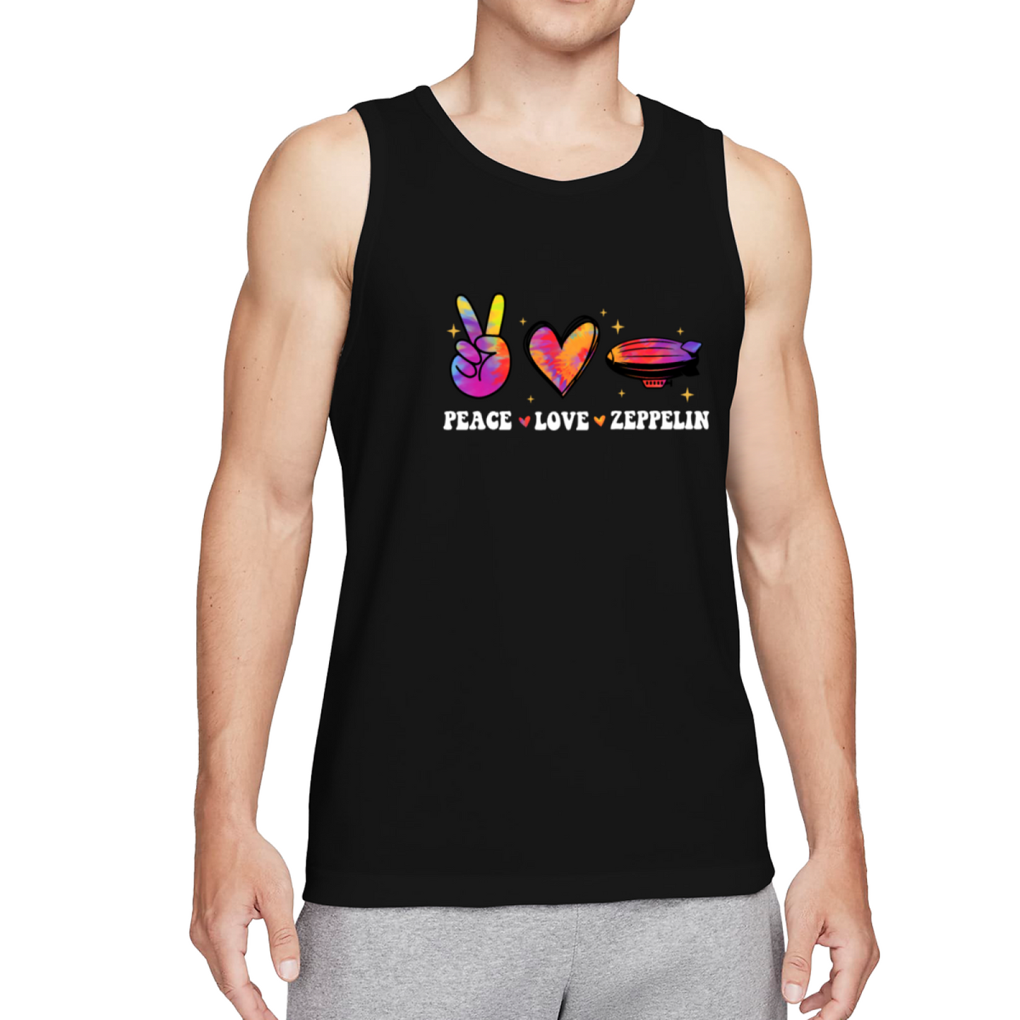 Peace Love Zeppelin Tie Dye Retro Rock Men Casual Tank Top