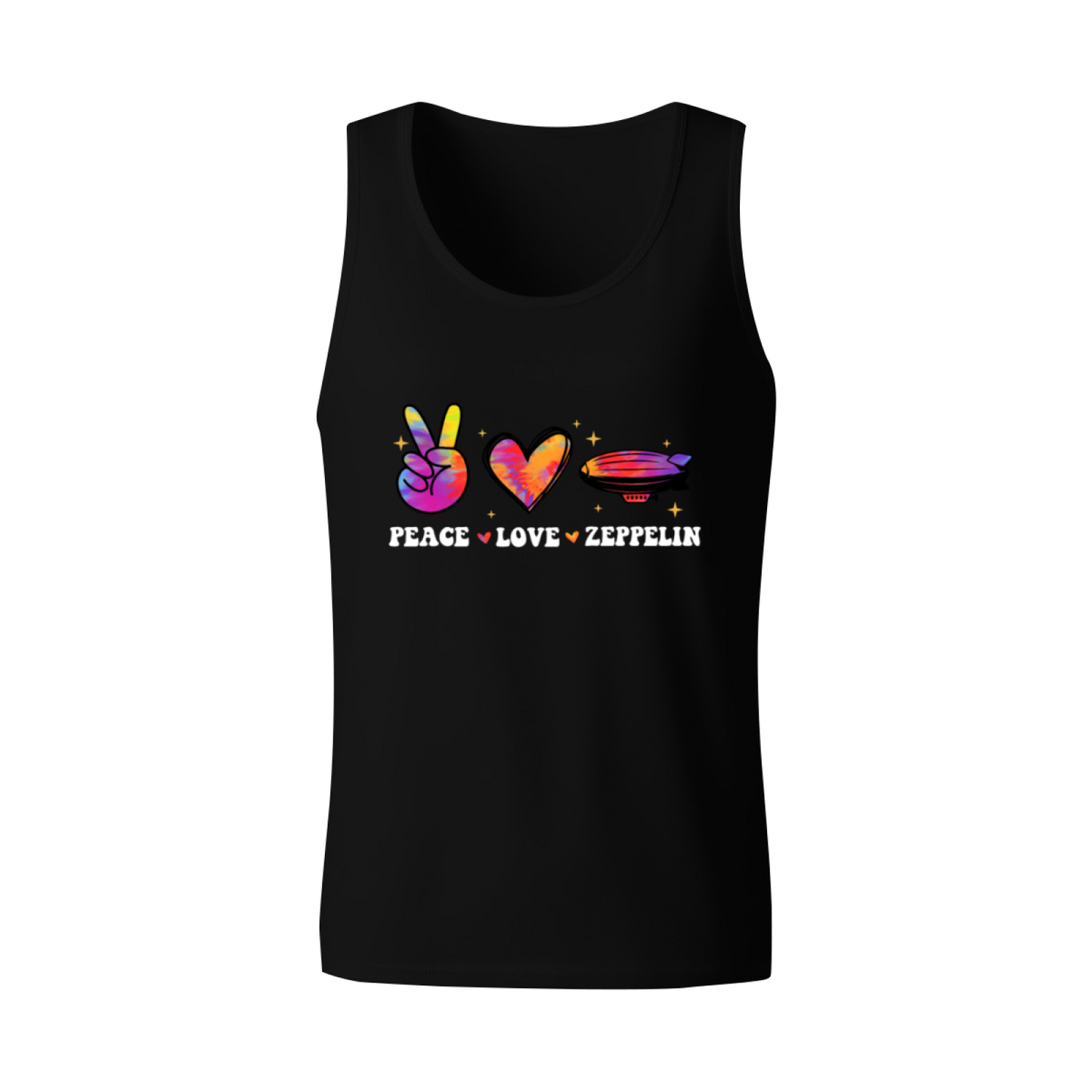 Peace Love Zeppelin Tie Dye Retro Rock Men Casual Tank Top