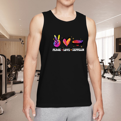 Peace Love Zeppelin Tie Dye Retro Rock Men Casual Tank Top