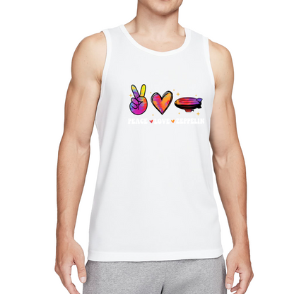Peace Love Zeppelin Tie Dye Retro Rock Men Casual Tank Top